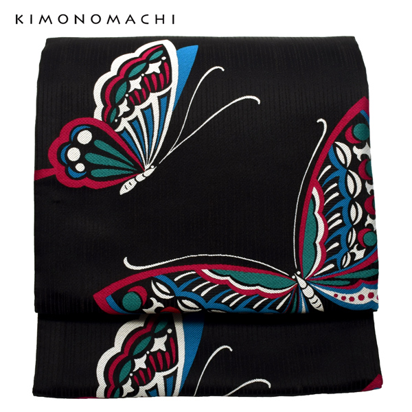 2黒地 蝶：KIMONOMACHI オリジナル 京袋帯単品