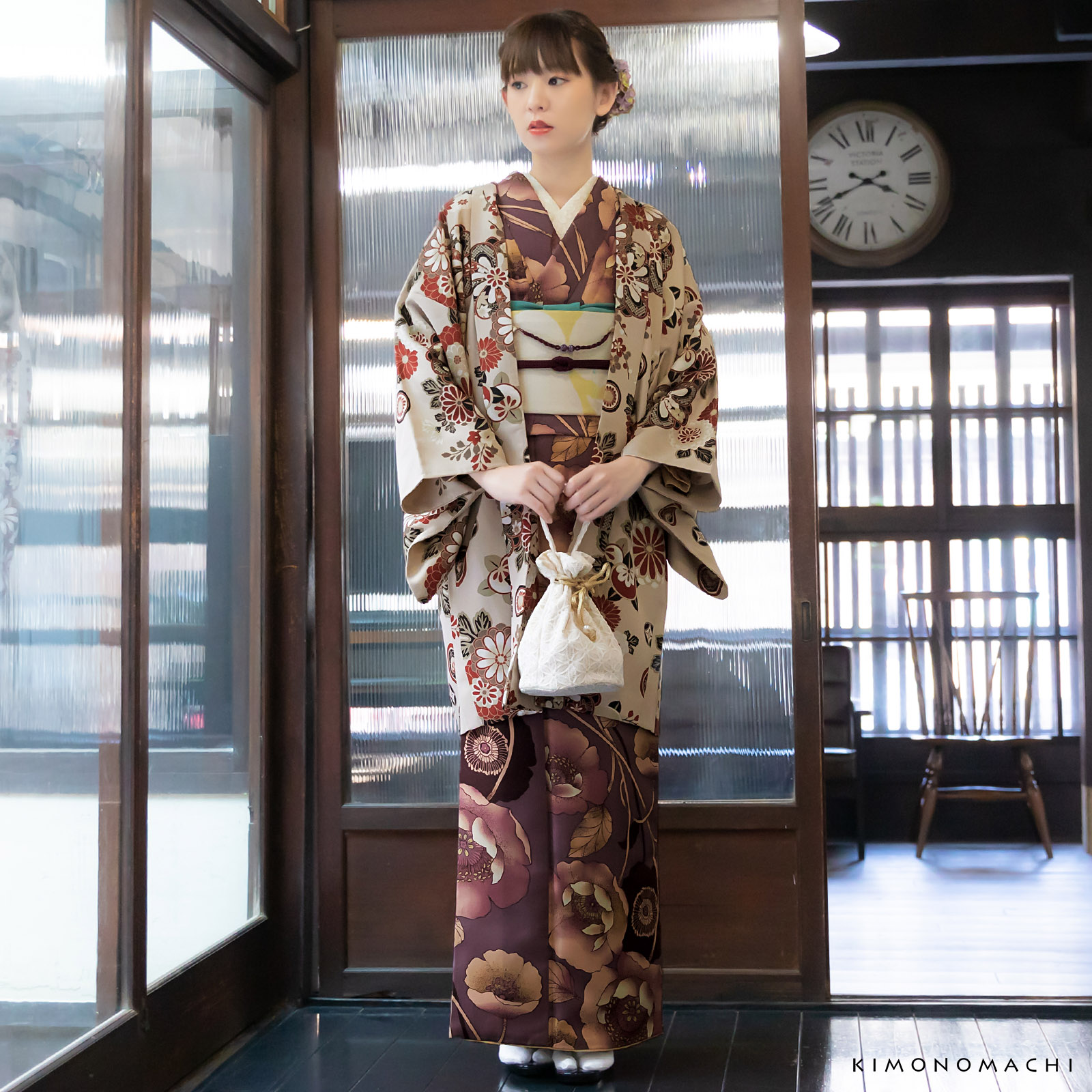 B花紋散らし 灰梅