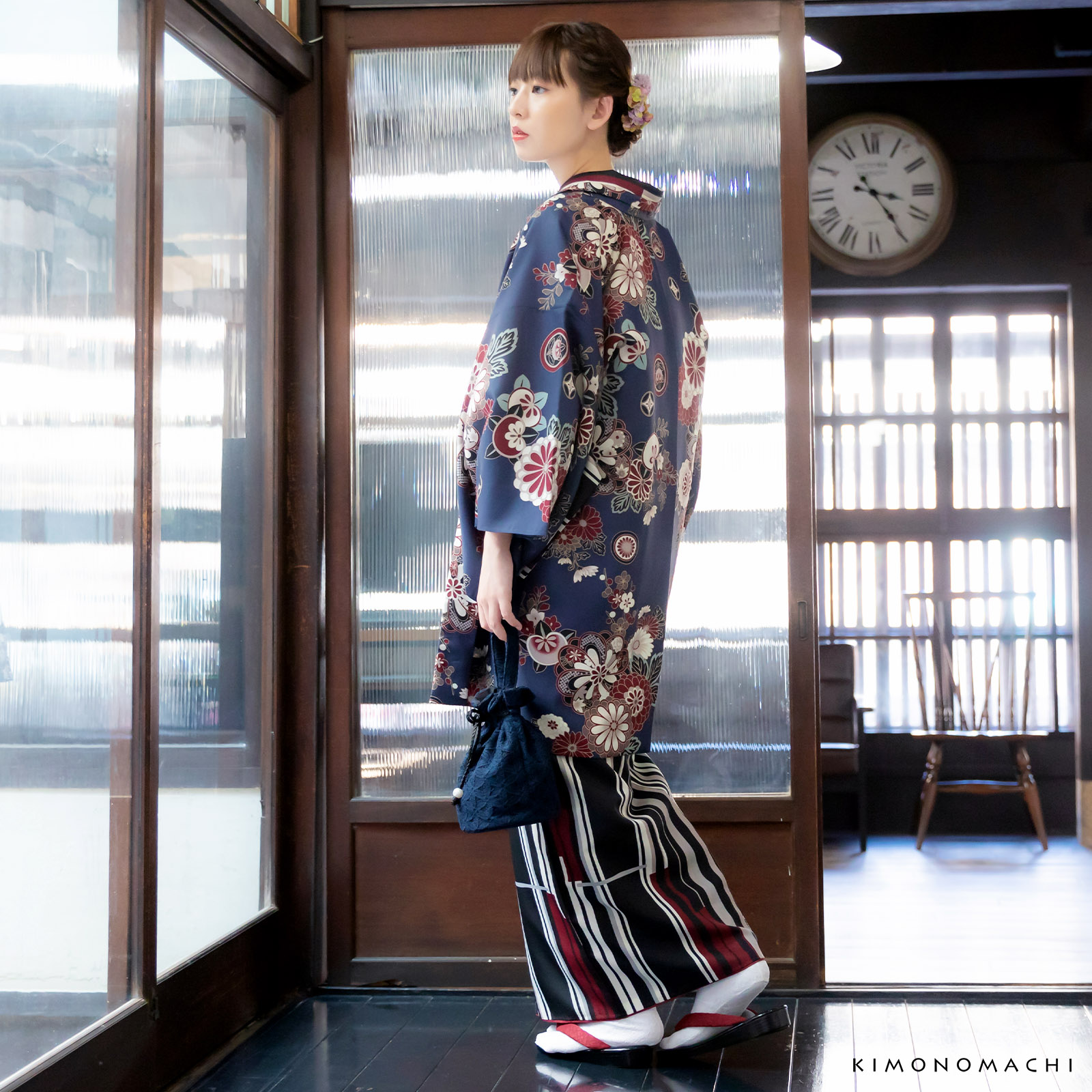 F花紋散らし 紺青