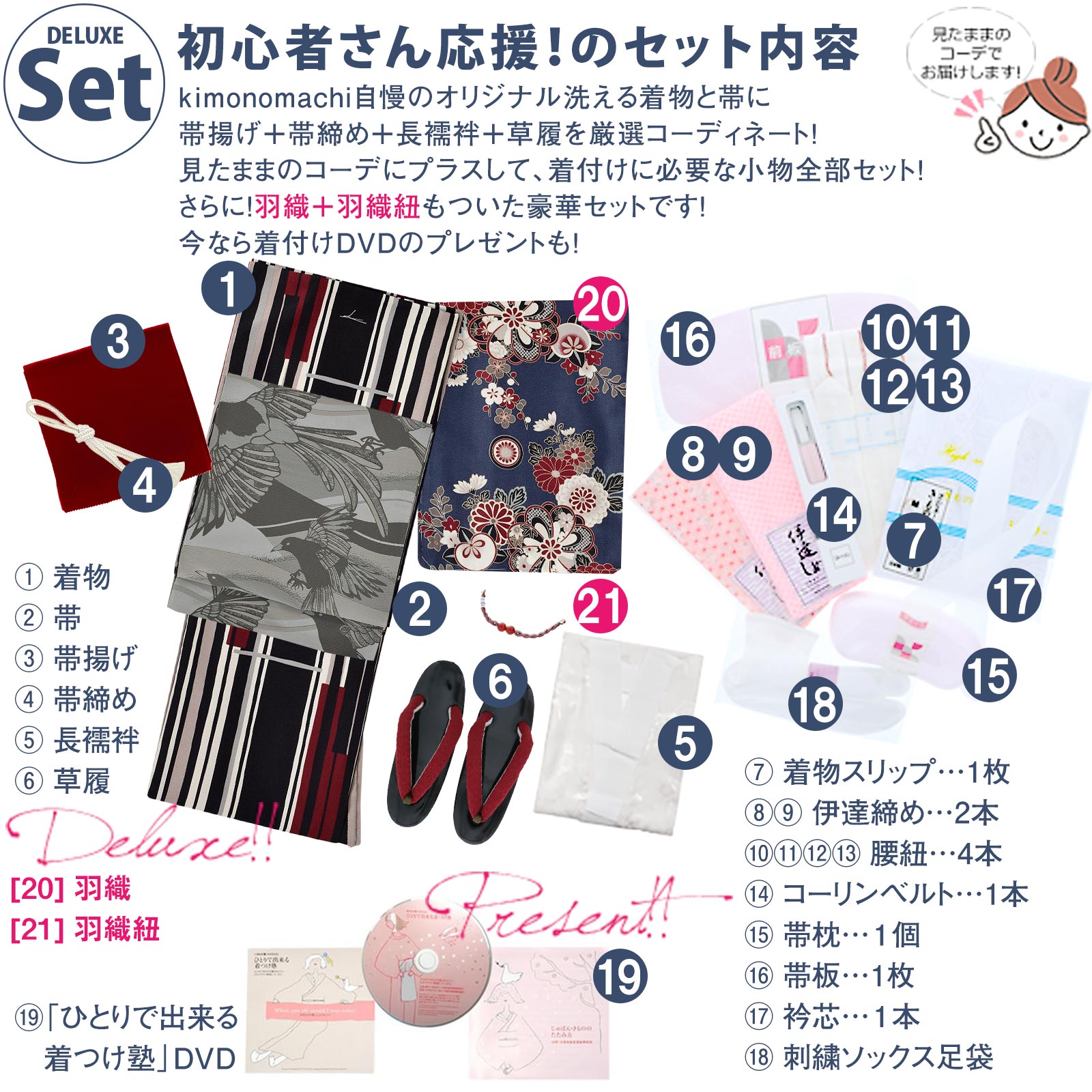 07ラインカラー 灰色×赤set：KIMONOMACHI オリジナル はじめての