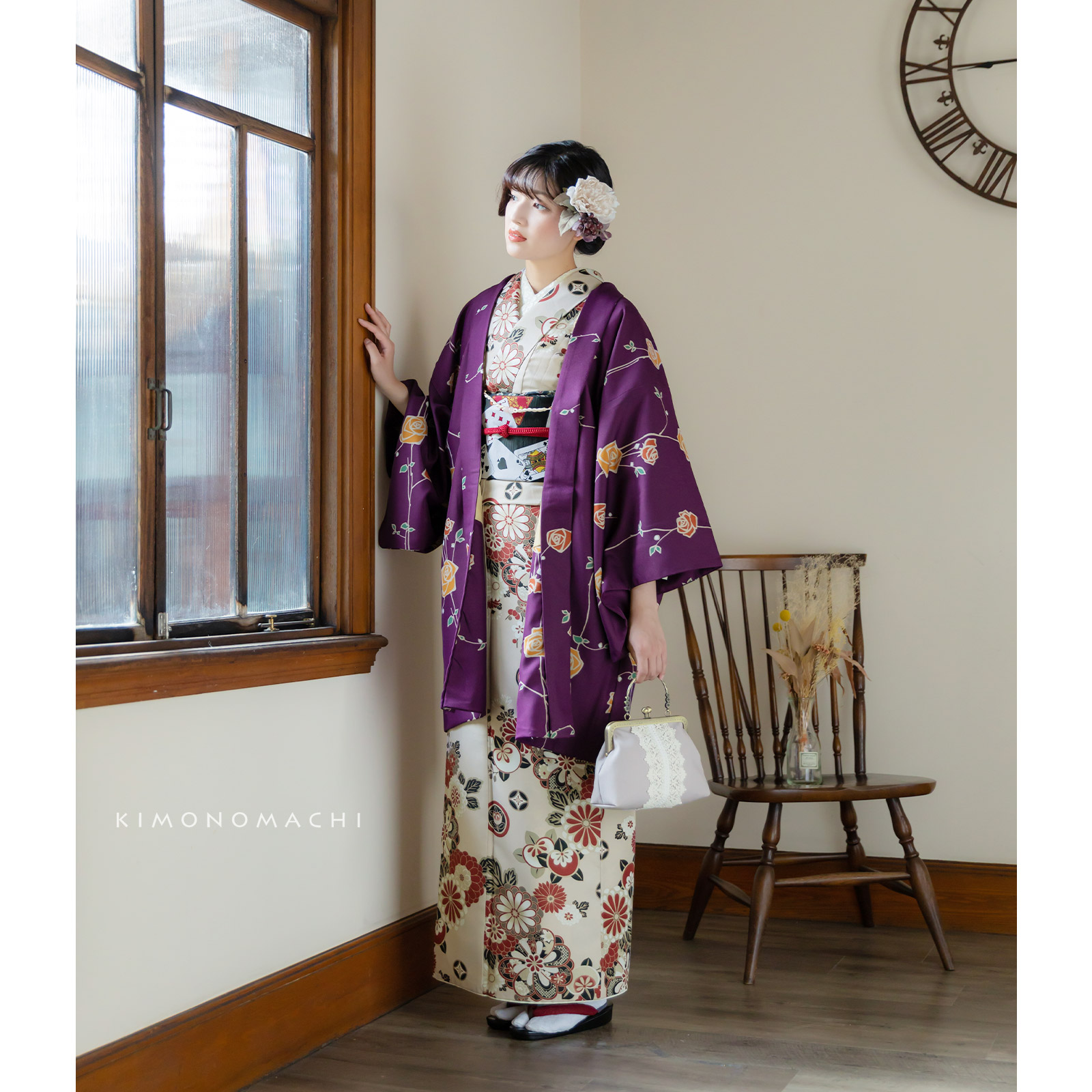 KIMONOMACHI 着物　セット　灰梅 楽天市場】洗える着物 セット「袷着物：花紋散らし灰梅＋京袋帯