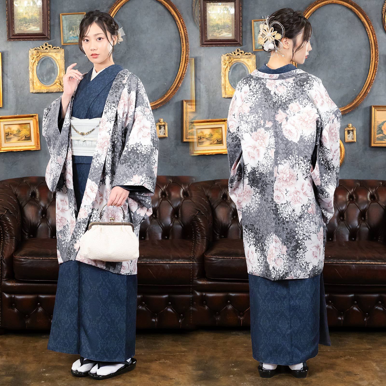 11アラベスク　ネイビー：羽織付きセット