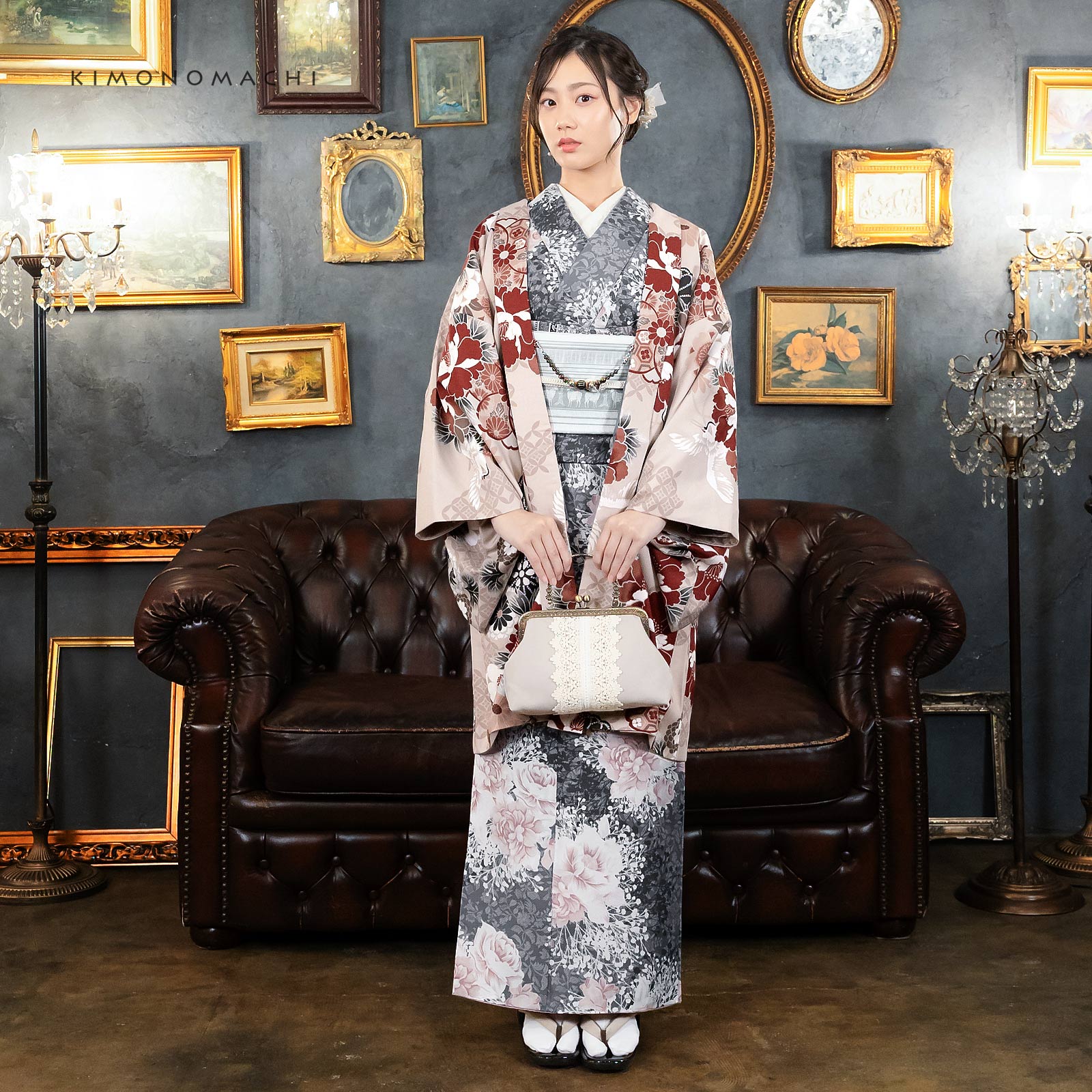 07.鶴に花紋、ねじ桜 ペールピンク
