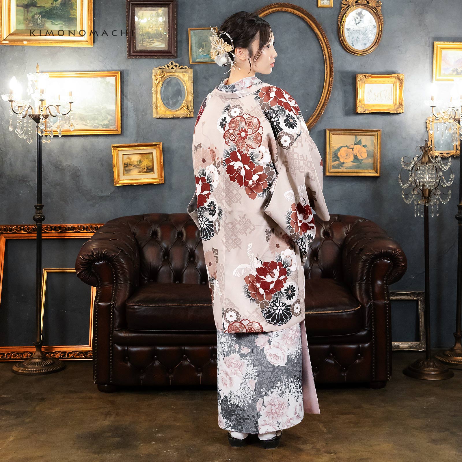 07.鶴に花紋、ねじ桜 ペールピンク