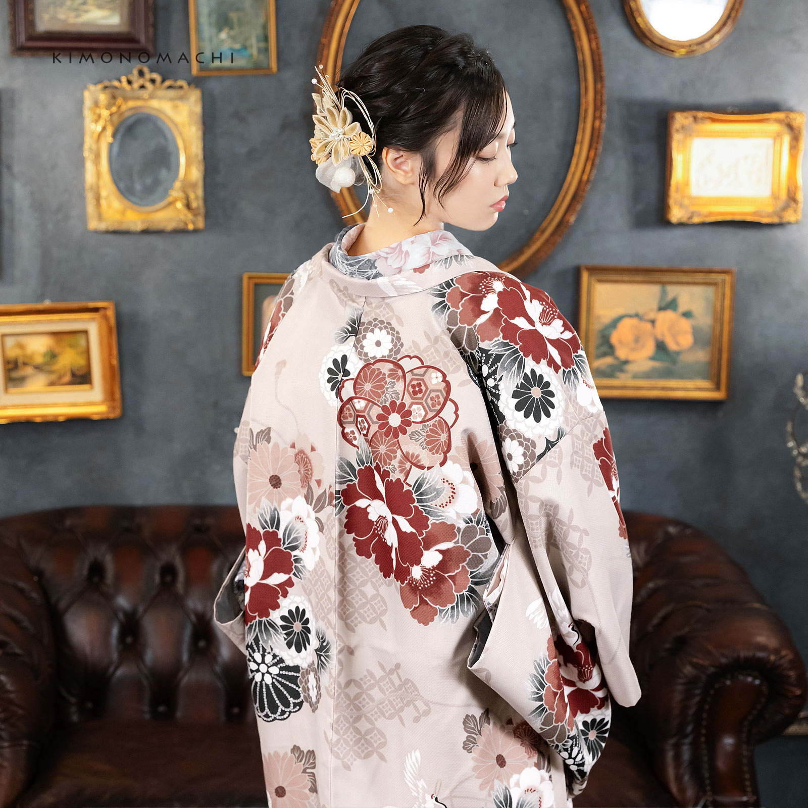 07.鶴に花紋、ねじ桜 ペールピンク