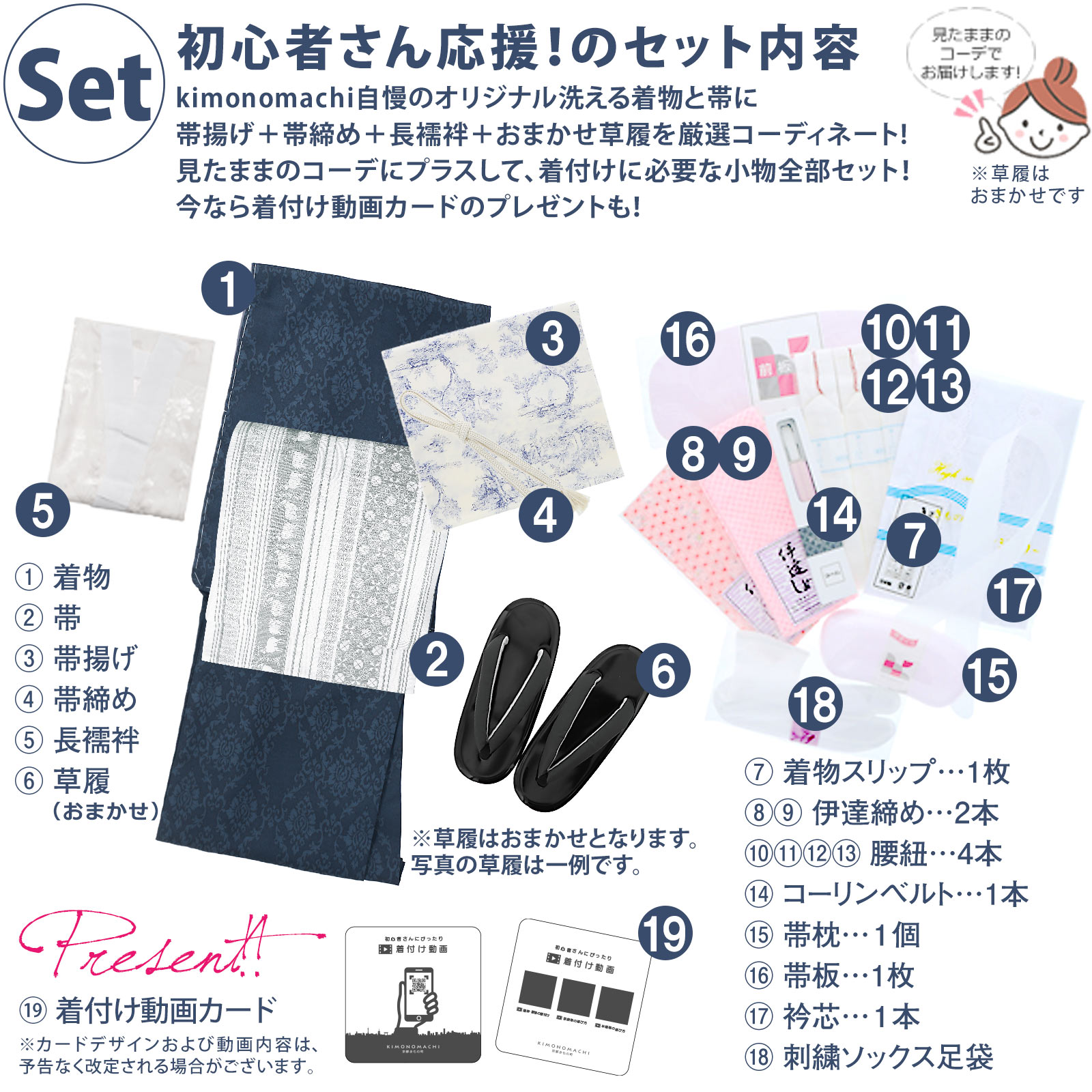 はじめてのきもの 19点セット内容：11アラベスク　ネイビー
