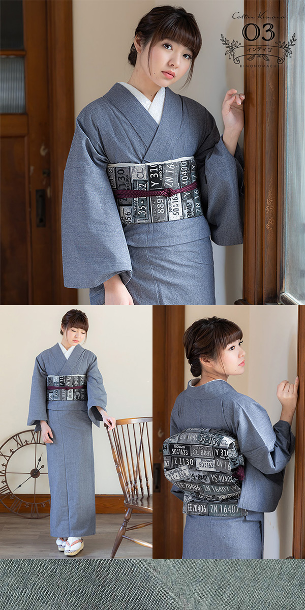 KIMONOMACHI オリジナル 洗える着物 木綿着物単品 03インディゴ
