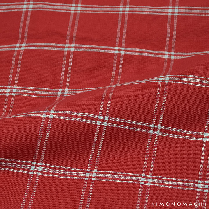 07赤色×白色格子 生地アップ