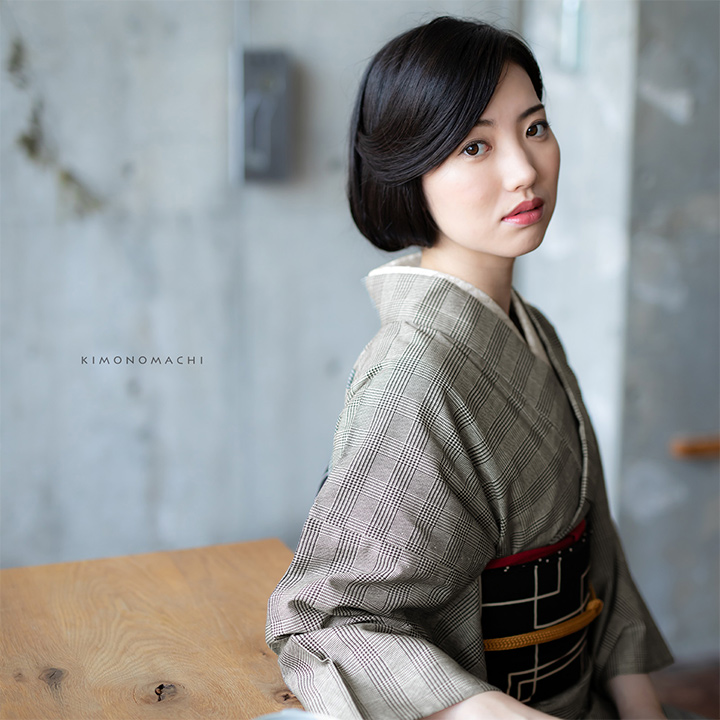 名古屋帯 正絹 格子模様 チェック柄 （チェック模様 格子 グレー