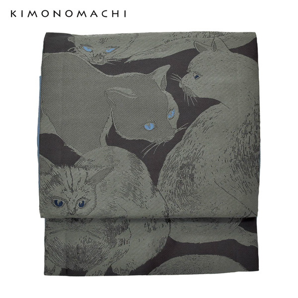 京袋帯：薄暮の灰猫