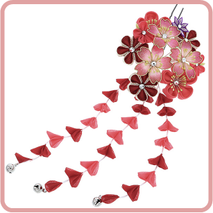 振袖髪飾り単品「レッドピンク　桜とつまみのお花」