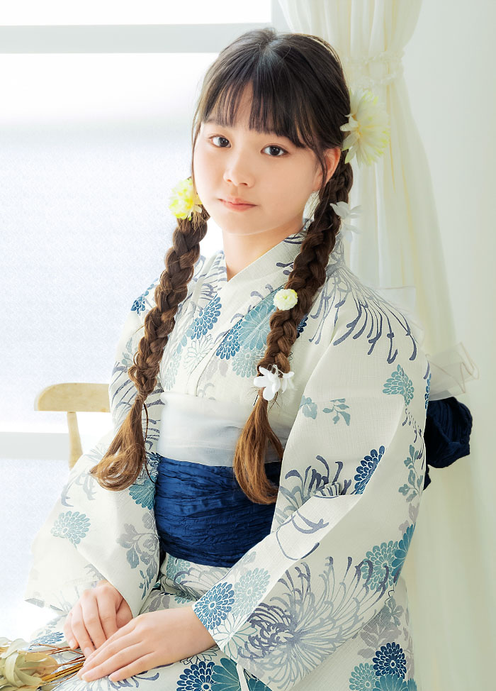 糸菊に菊花紋 ブルー