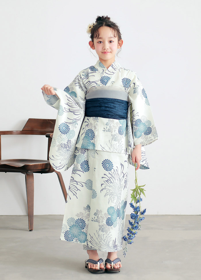 糸菊に菊花紋 ブルー