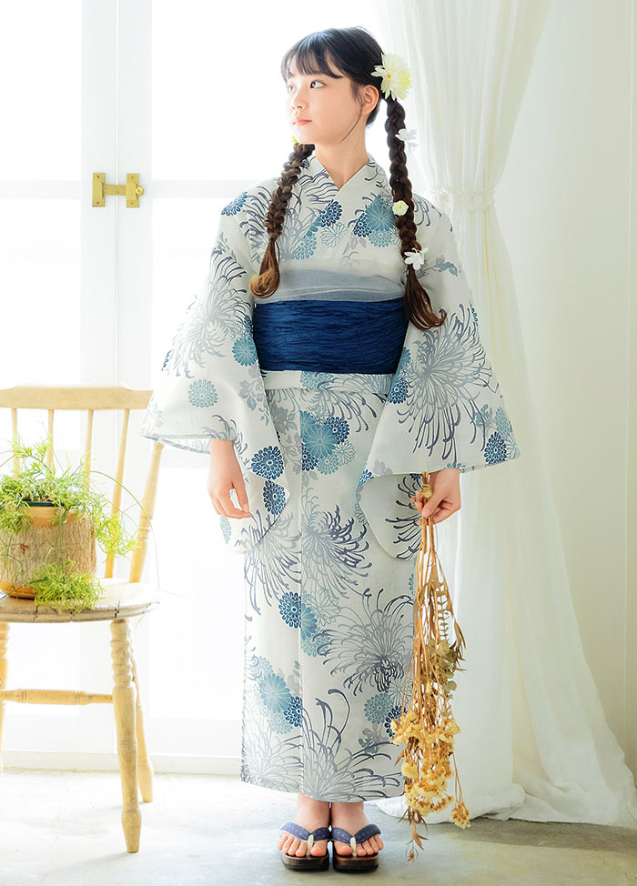 糸菊に菊花紋 ブルー