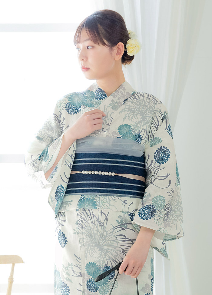 糸菊に菊花紋 ブルー