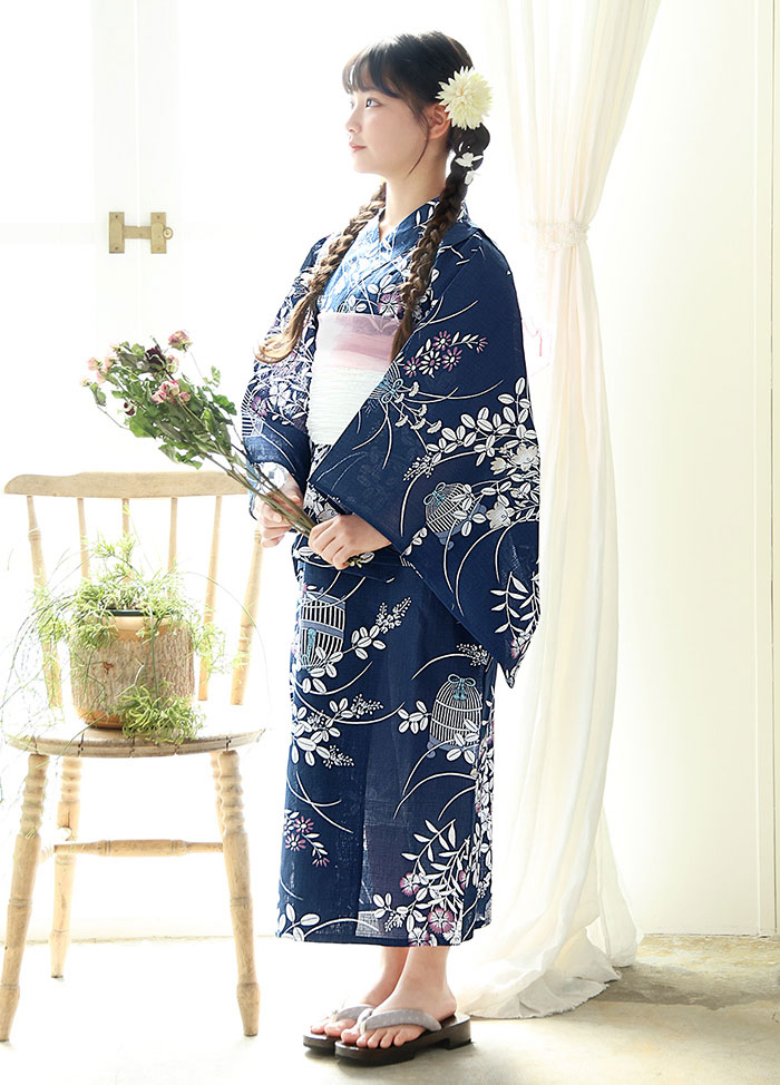 秋草に虫かご ネイビー