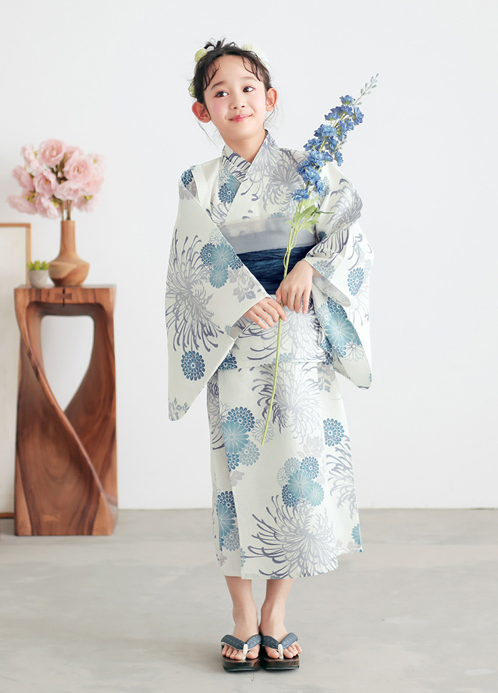 糸菊に菊花紋 ブルー