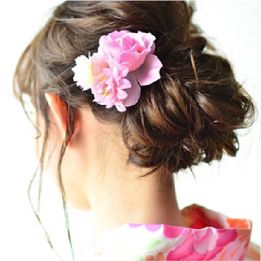 Ｕピン 髪飾り「ピンク、白色のお花」