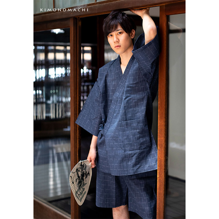 男性用甚平 men's jinbei 2025：No.24「紺十字絣」｜京都きもの町
