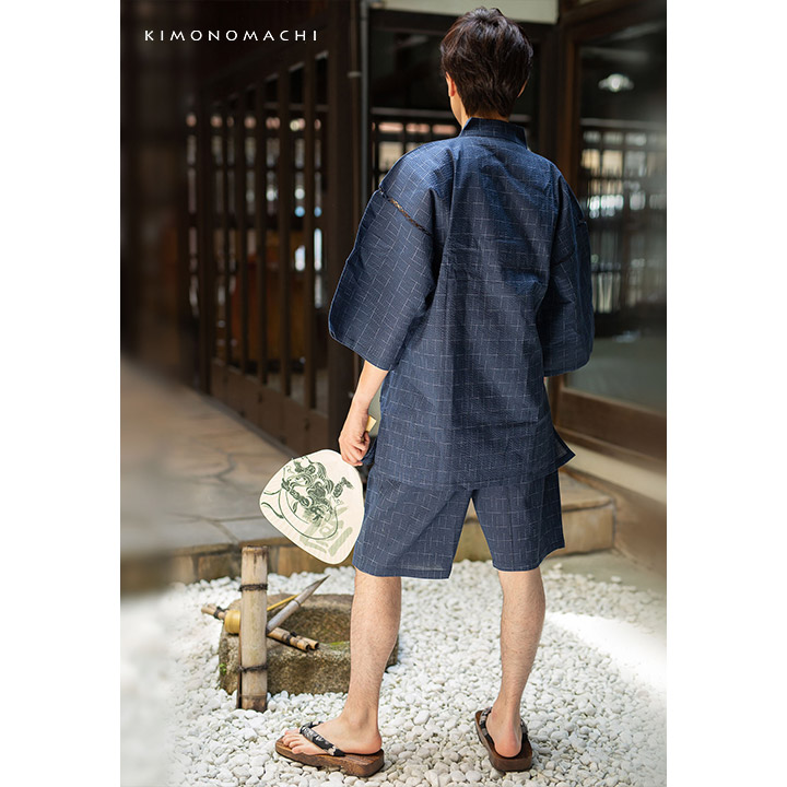 男性用甚平 men's jinbei 2025：No.24「紺十字絣」｜京都きもの町