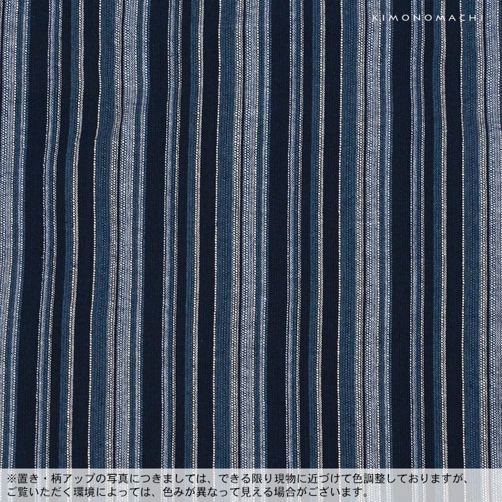 リサイクル糸使用ヘンリーネック甚平：紺　変わりかつお縞