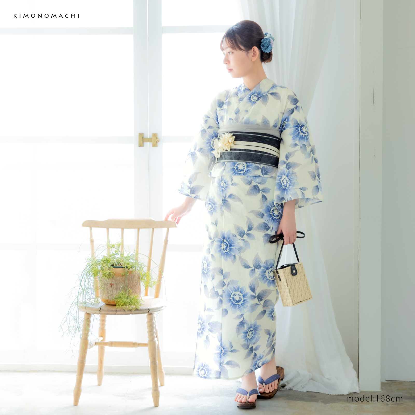 綿女性浴衣：向日葵　ゼニスブルー