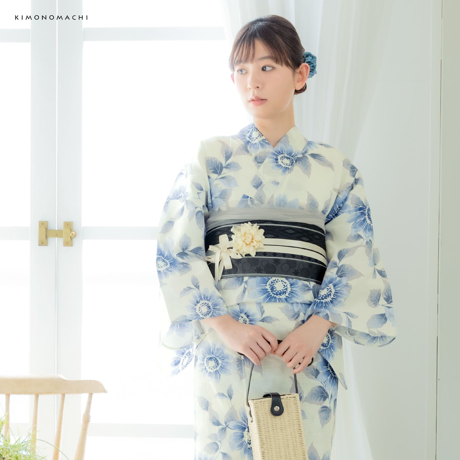 綿女性浴衣：向日葵　ゼニスブルー