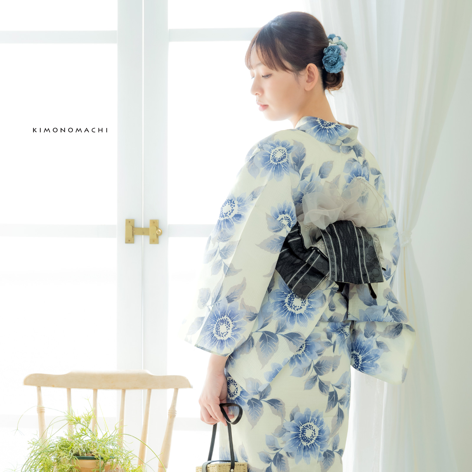 綿女性浴衣：向日葵　ゼニスブルー