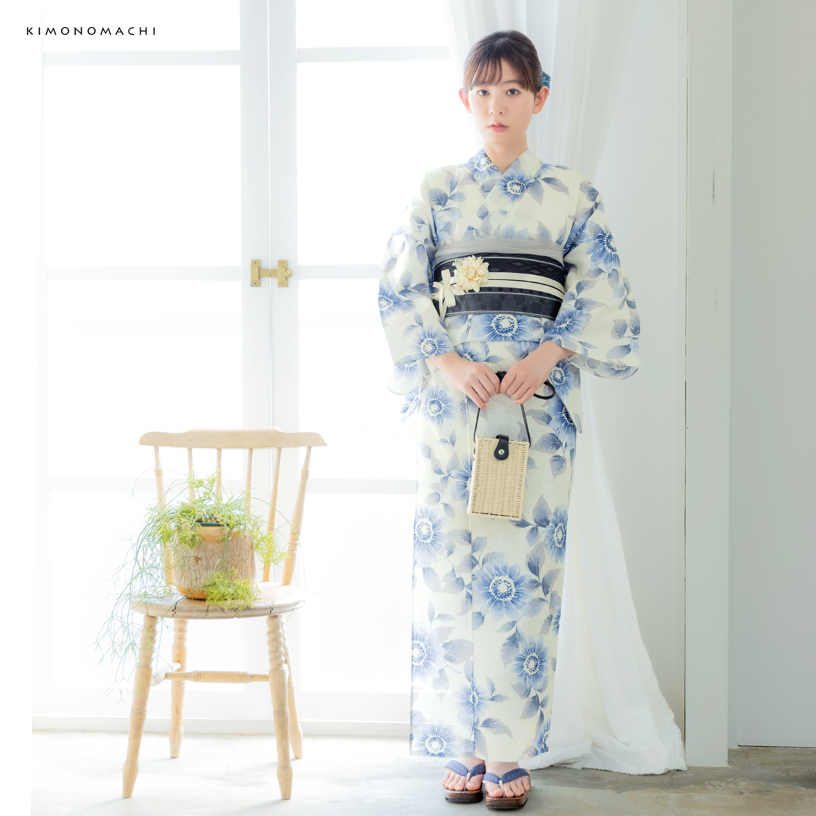 綿女性浴衣：向日葵　ゼニスブルー