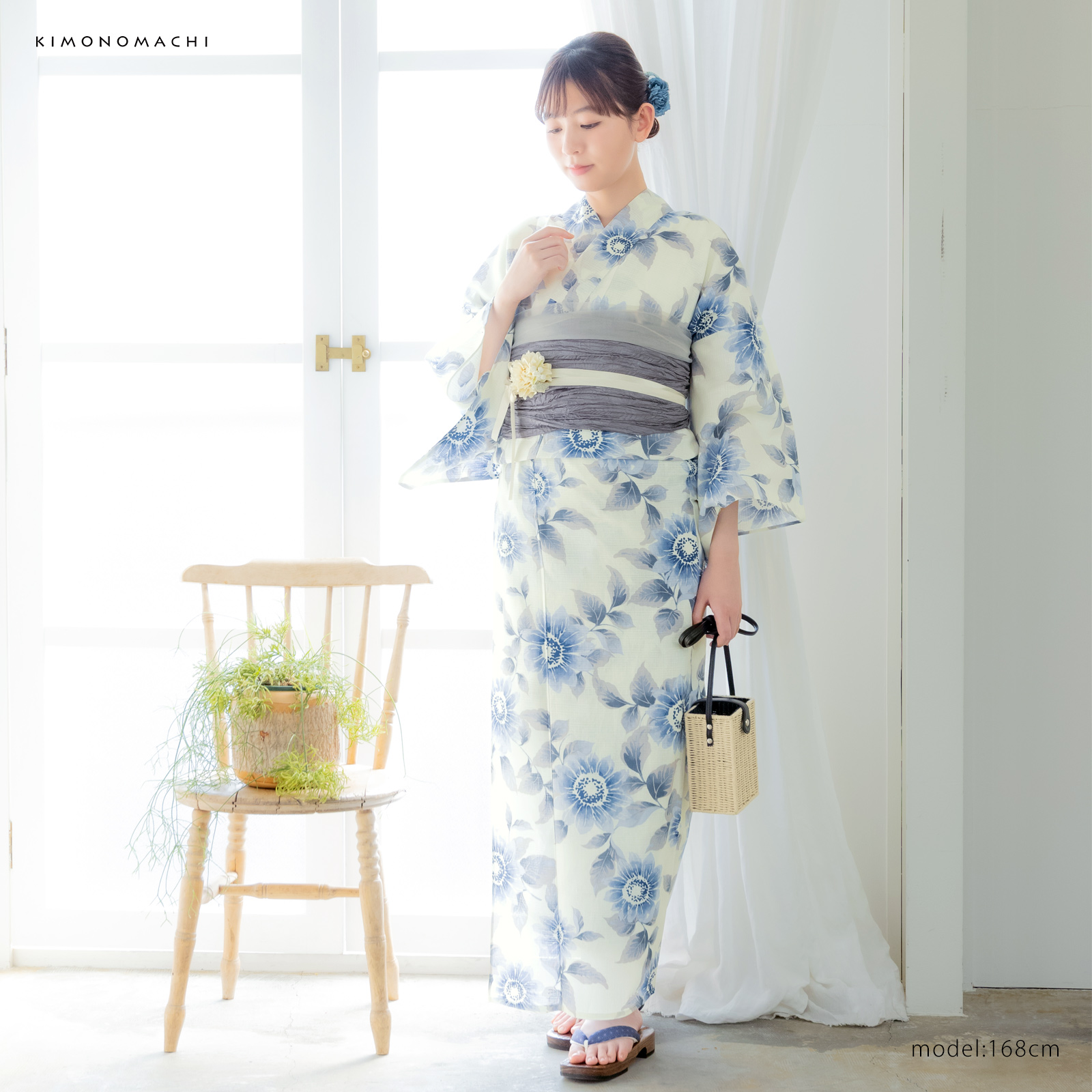 綿女性浴衣：向日葵　ゼニスブルー