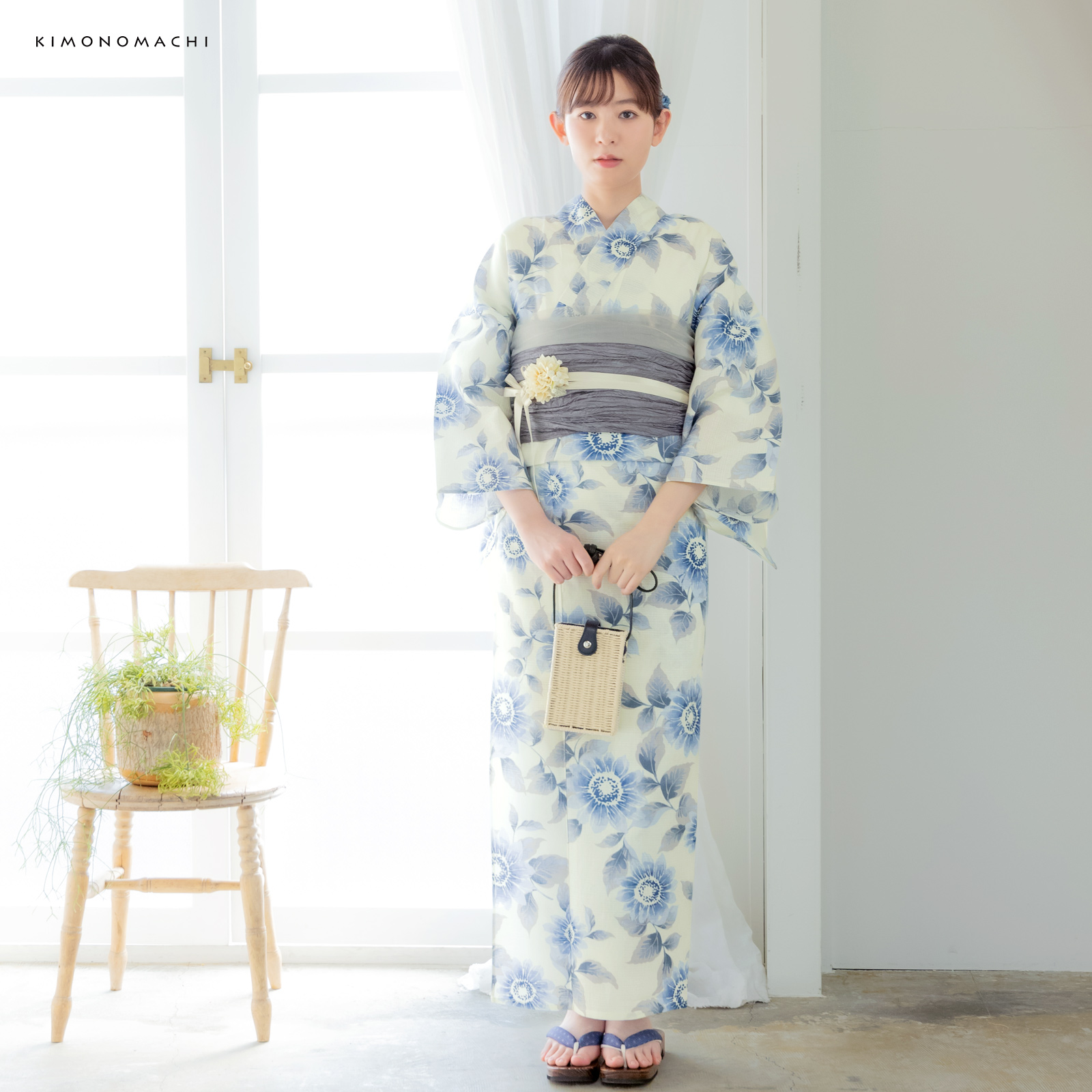 綿女性浴衣：向日葵　ゼニスブルー