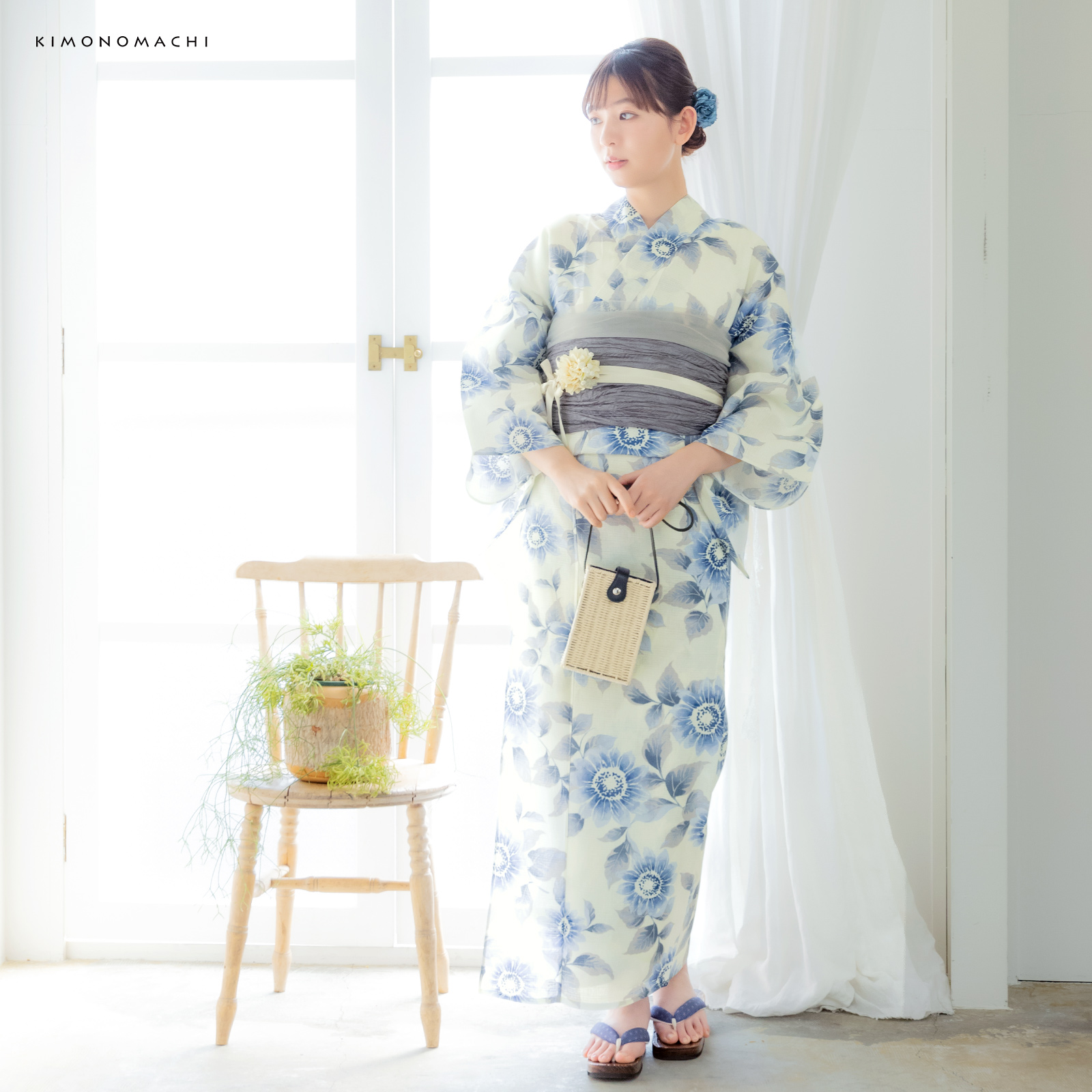 綿女性浴衣：向日葵　ゼニスブルー