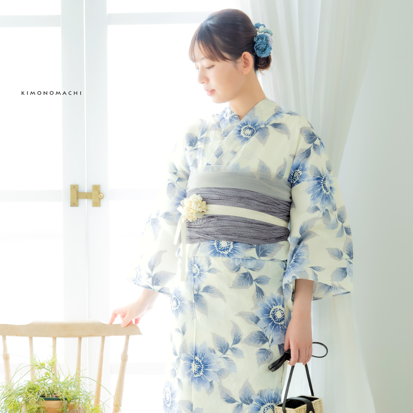 綿女性浴衣：向日葵　ゼニスブルー