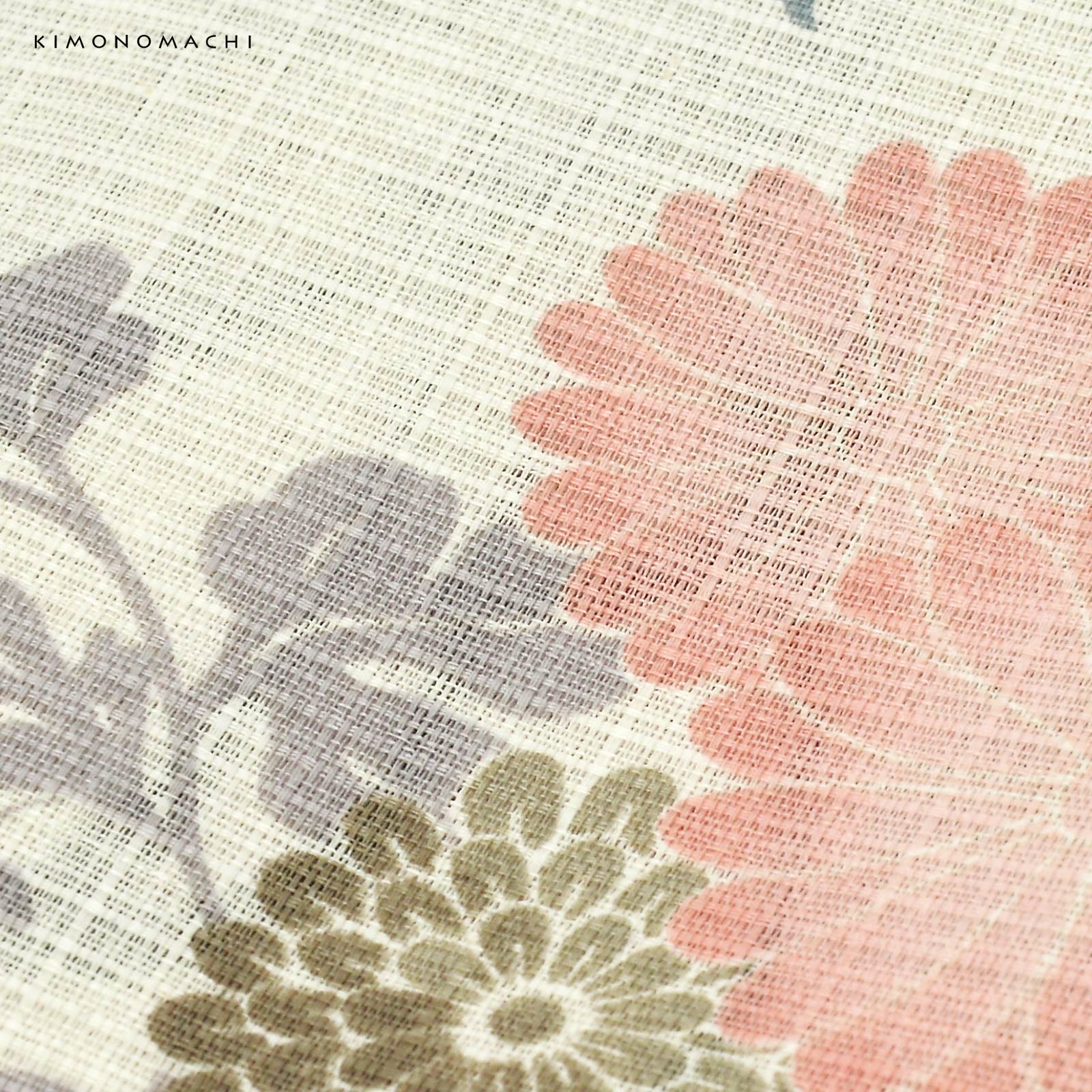 綿女性浴衣二部式：糸菊に菊花紋　コーラル