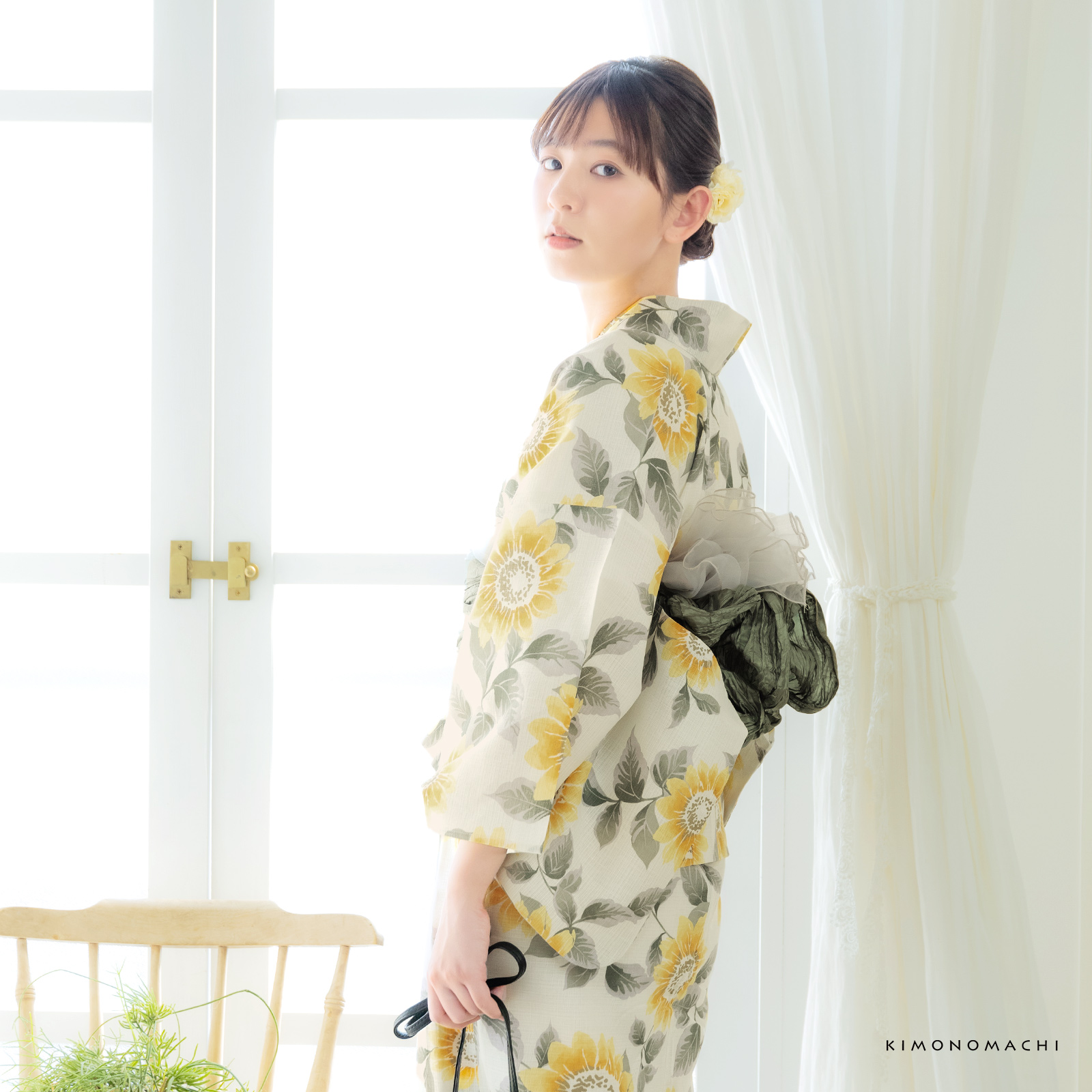 綿女性浴衣二部式：向日葵　サンシャイン