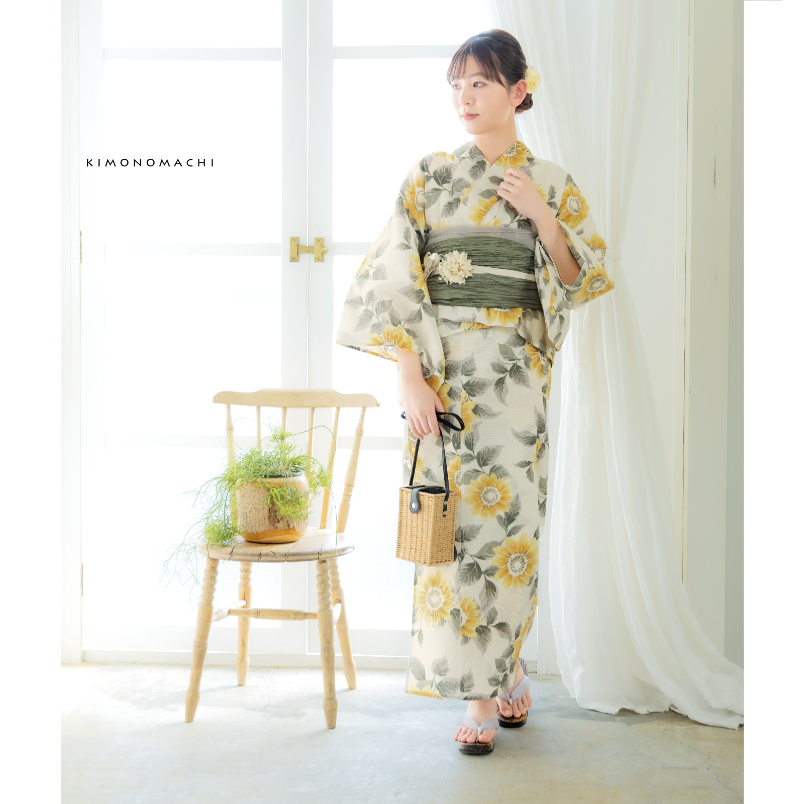 綿女性浴衣二部式：向日葵　サンシャイン