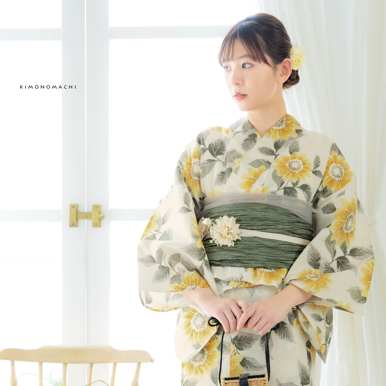 綿女性浴衣二部式：向日葵　サンシャイン