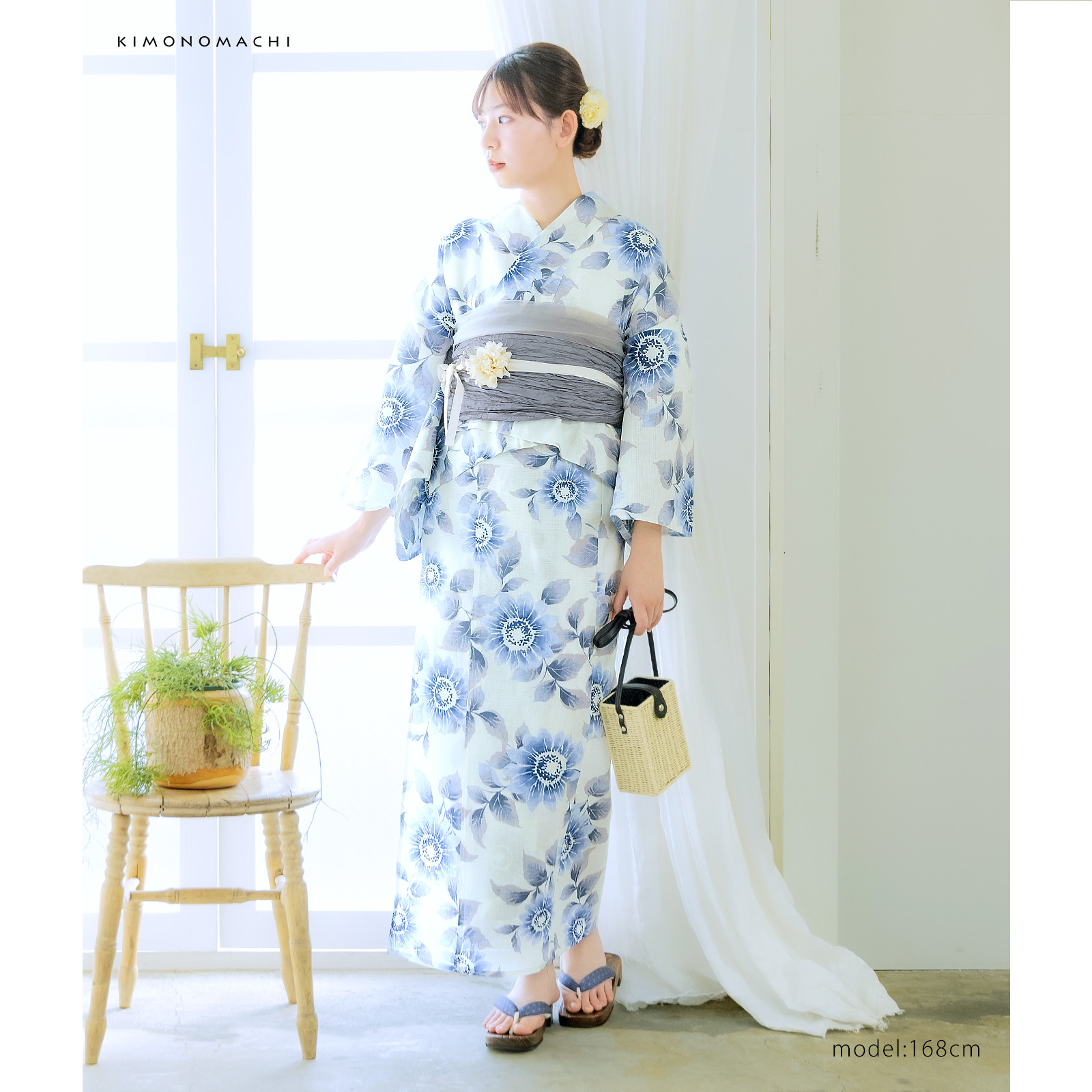 綿女性浴衣二部式：向日葵　ゼニスブルー