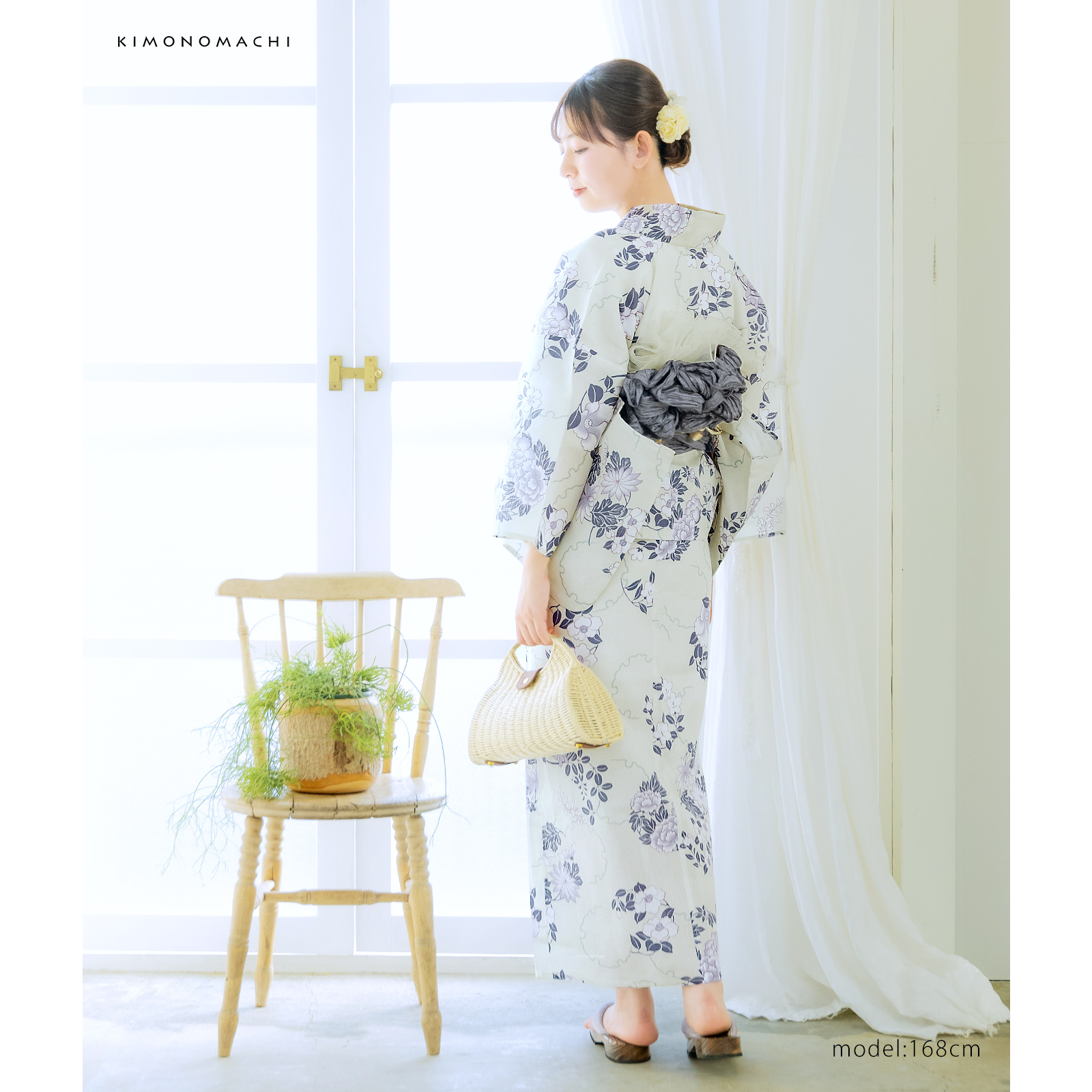 綿女性浴衣二部式：雪輪に花の丸　パープル