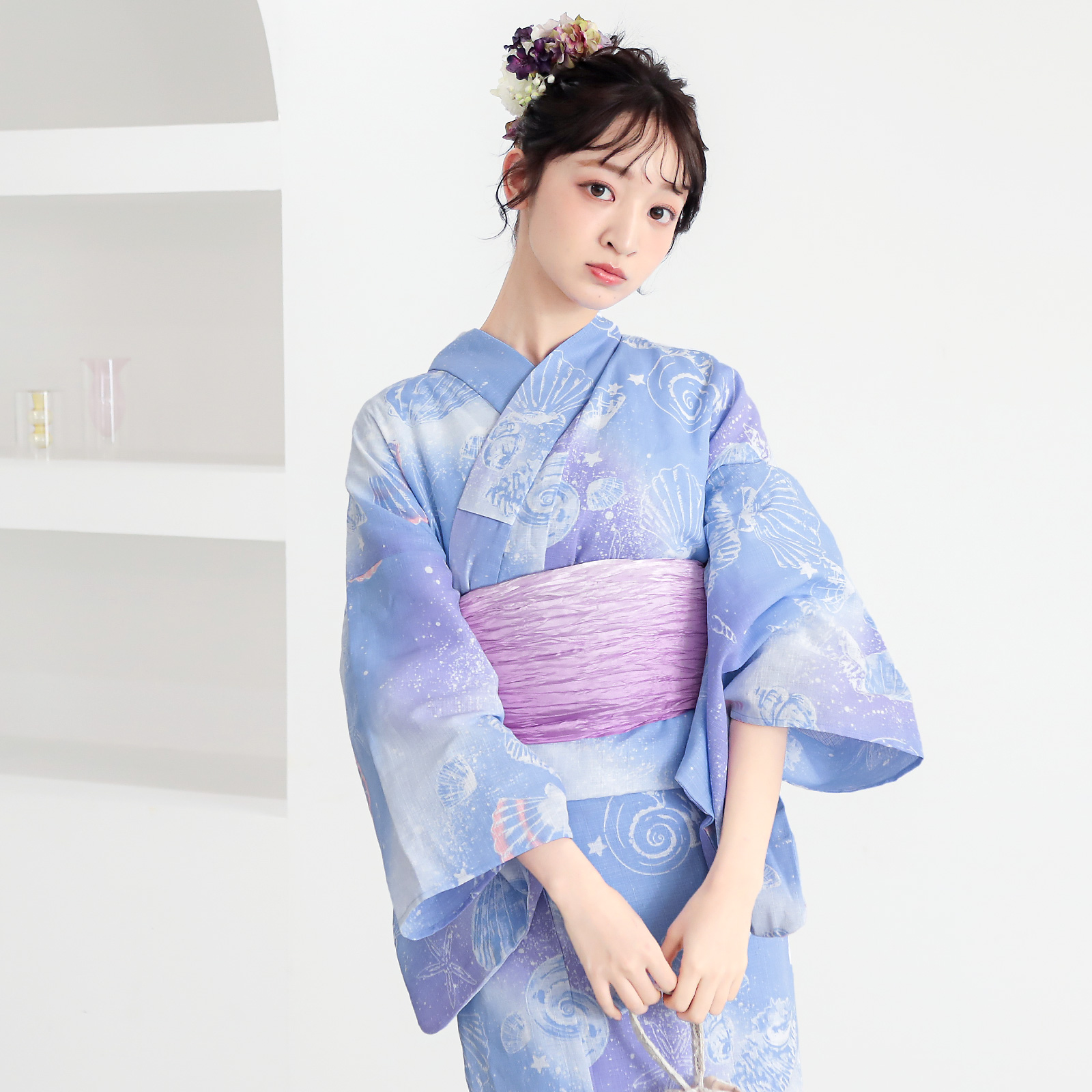 綿レディース浴衣：01貝殻　デイドリーム