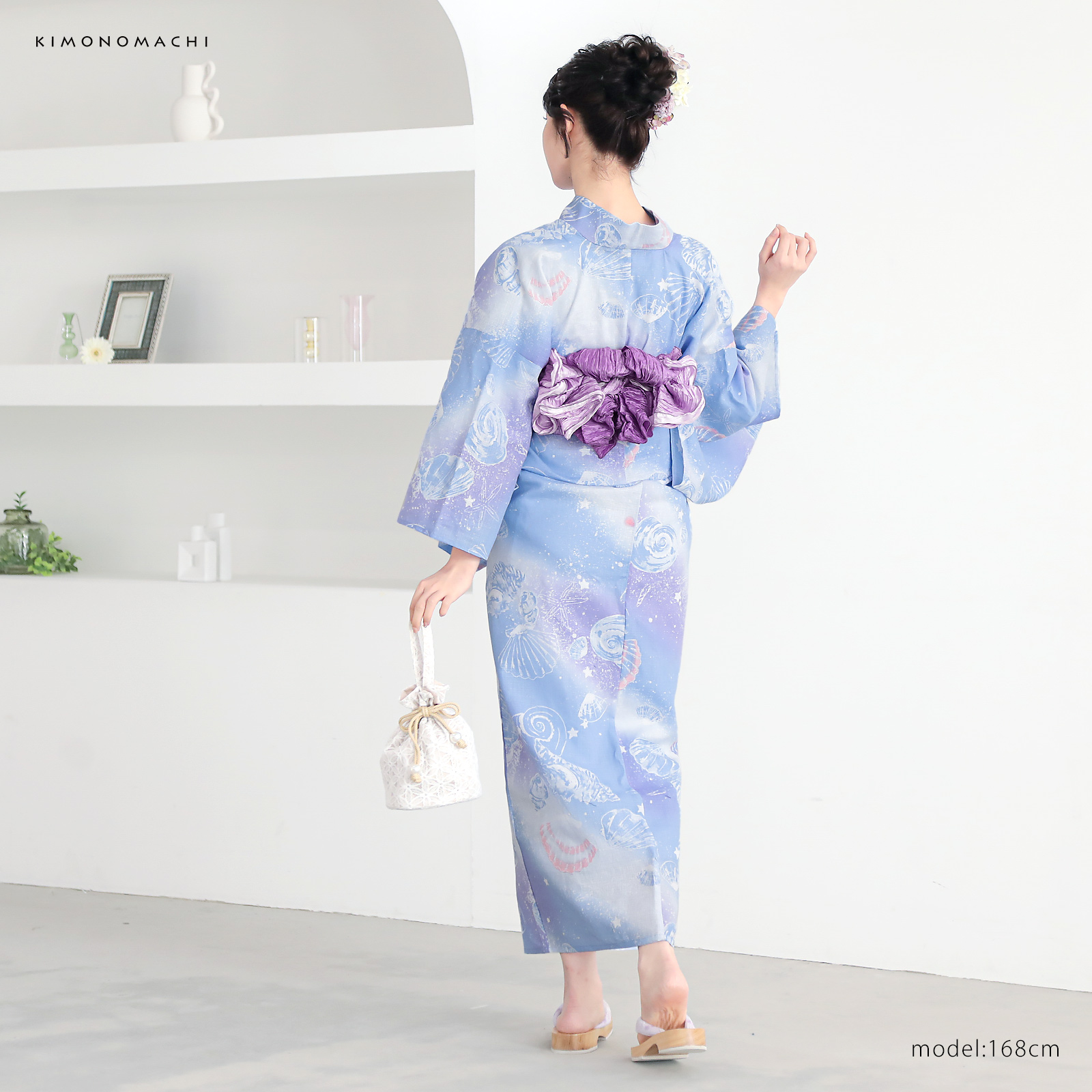 綿レディース浴衣：01貝殻　デイドリーム