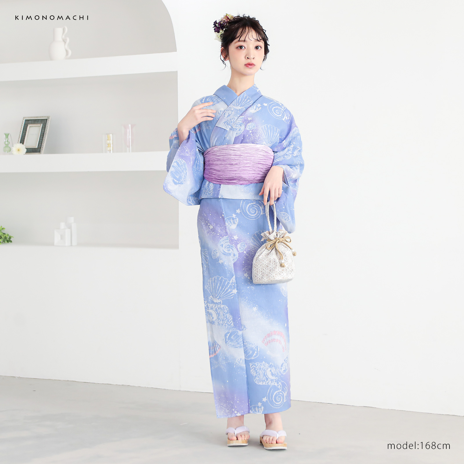 綿レディース浴衣：01貝殻　デイドリーム