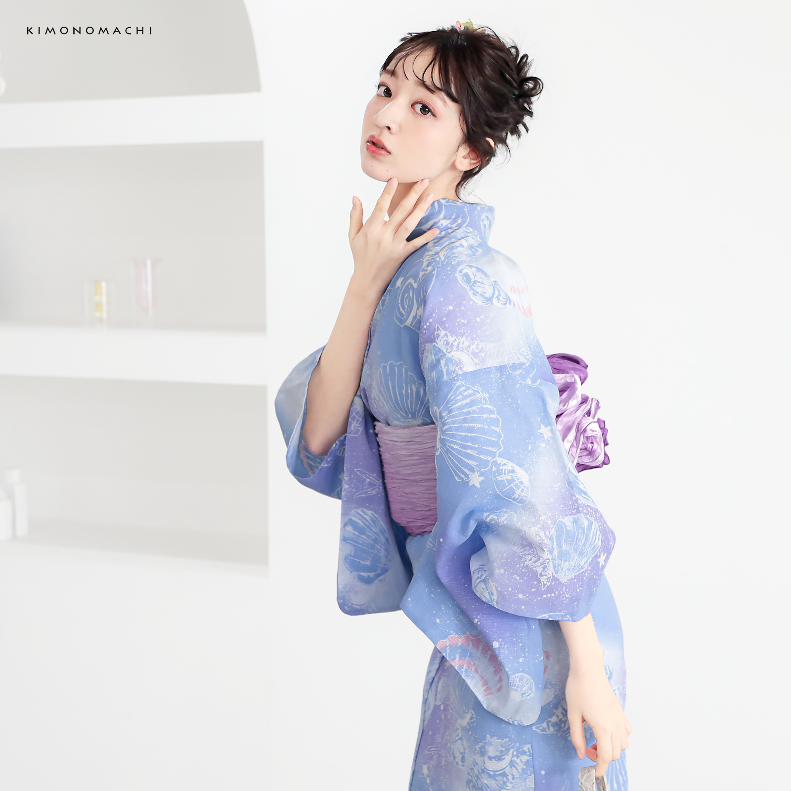 綿レディース浴衣：01貝殻　デイドリーム