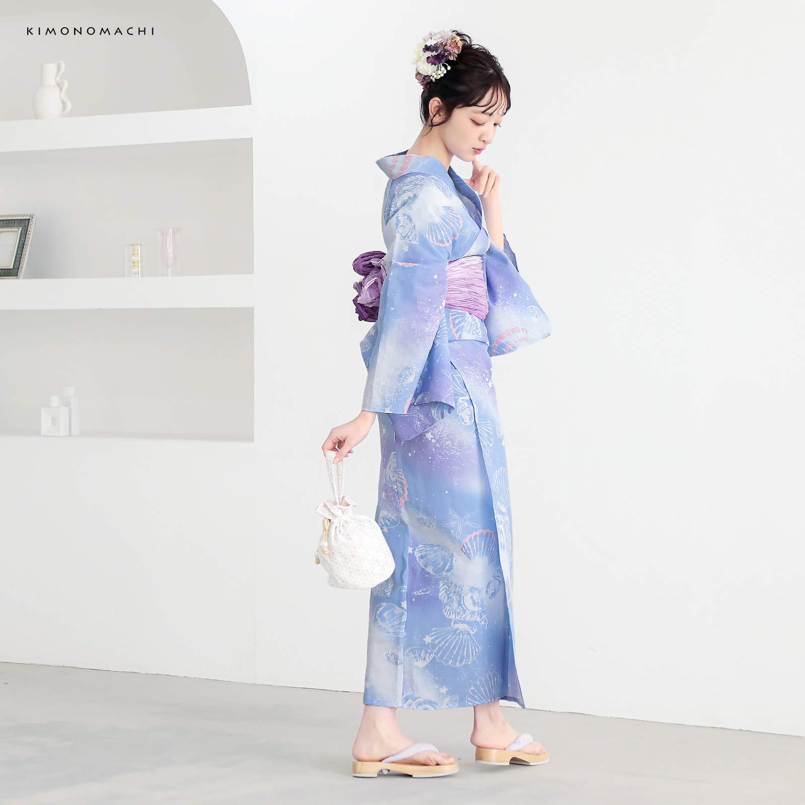 綿レディース浴衣：01貝殻　デイドリーム