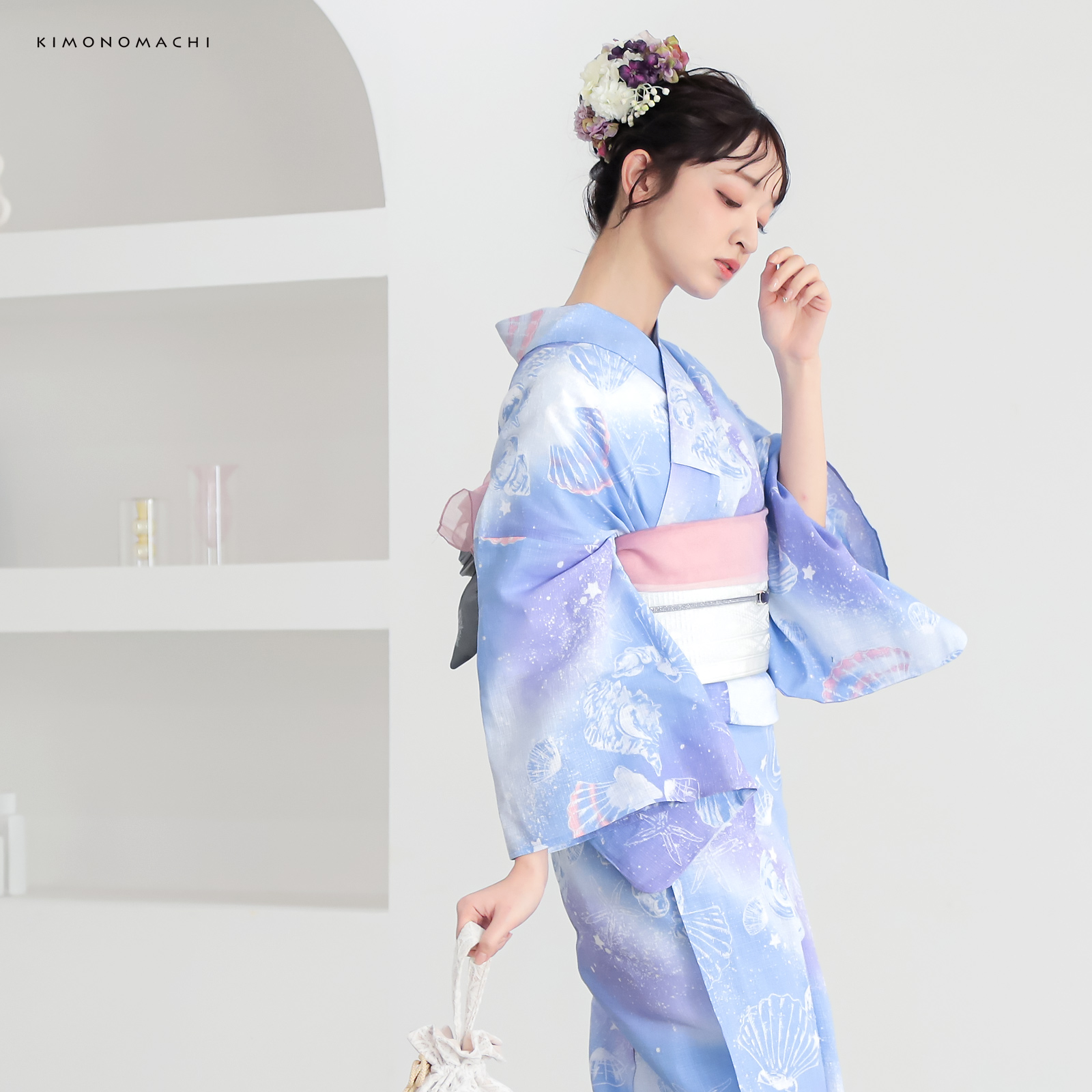 綿レディース浴衣：01貝殻　デイドリーム