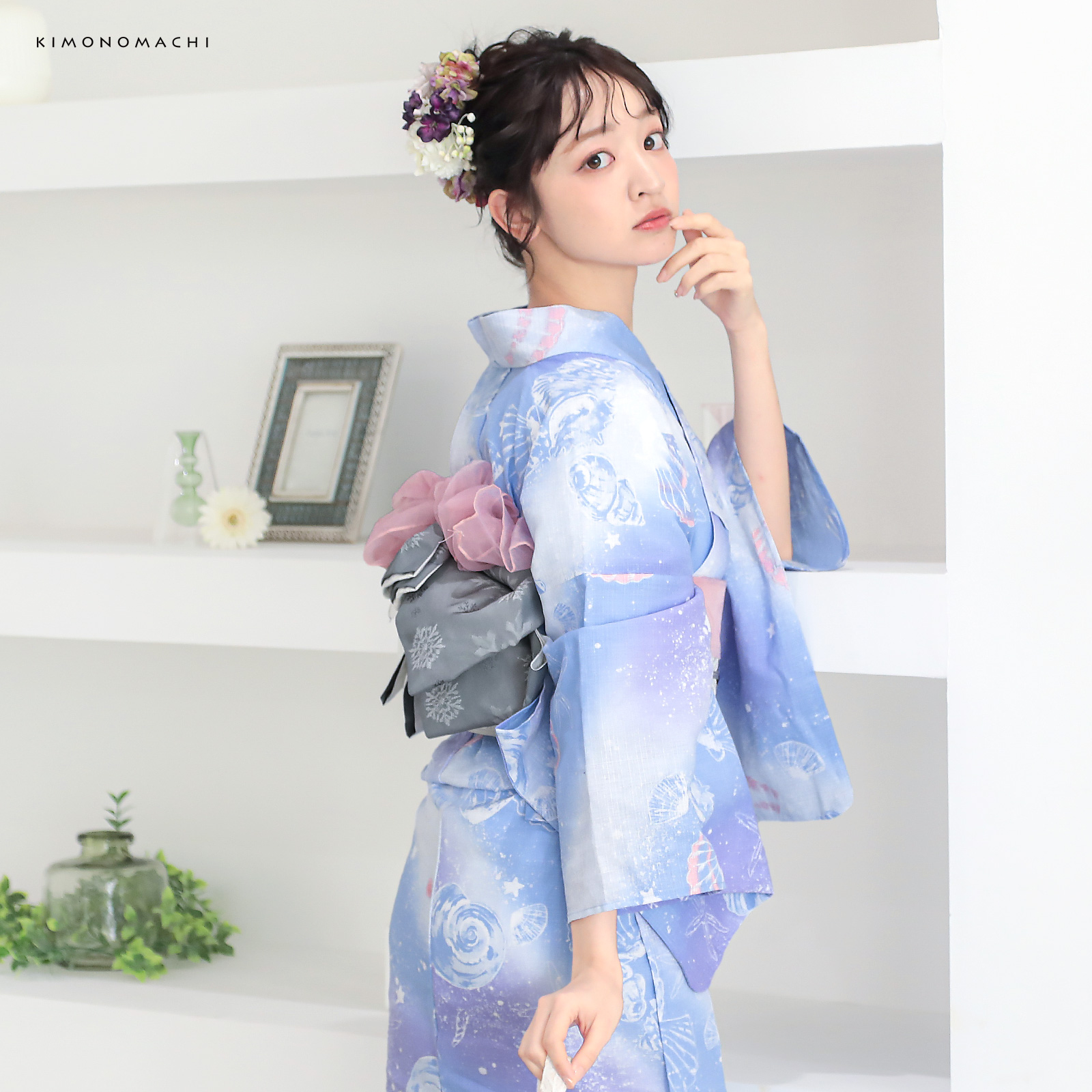 綿レディース浴衣：01貝殻　デイドリーム