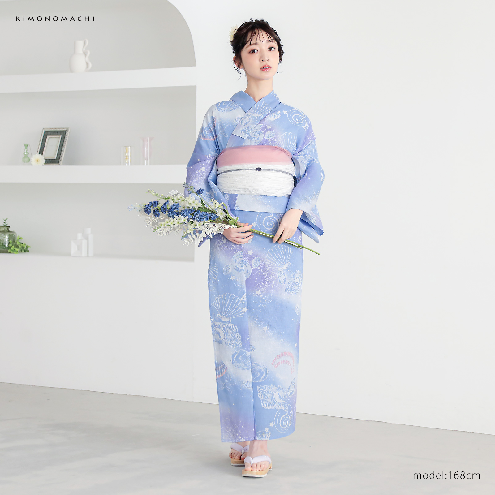 綿レディース浴衣：01貝殻　デイドリーム