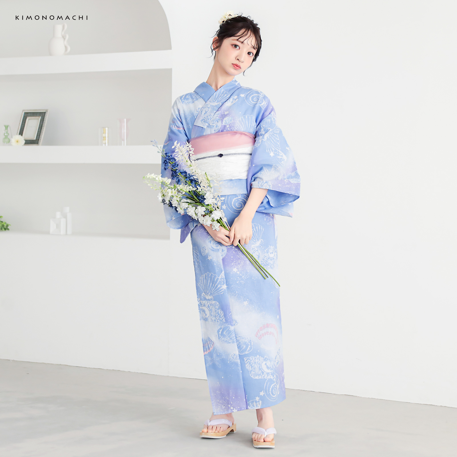 綿レディース浴衣：01貝殻　デイドリーム