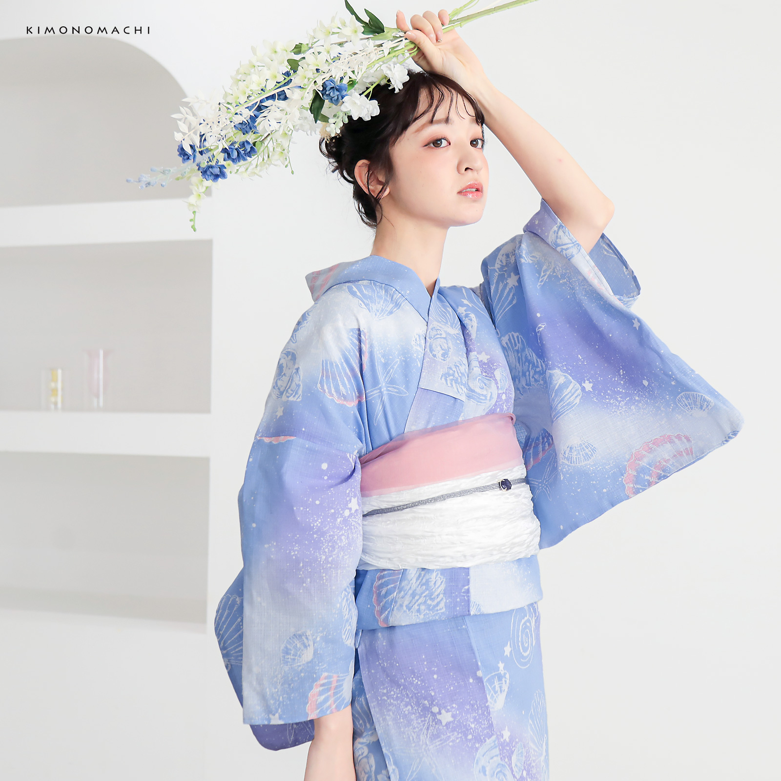 綿レディース浴衣：01貝殻　デイドリーム