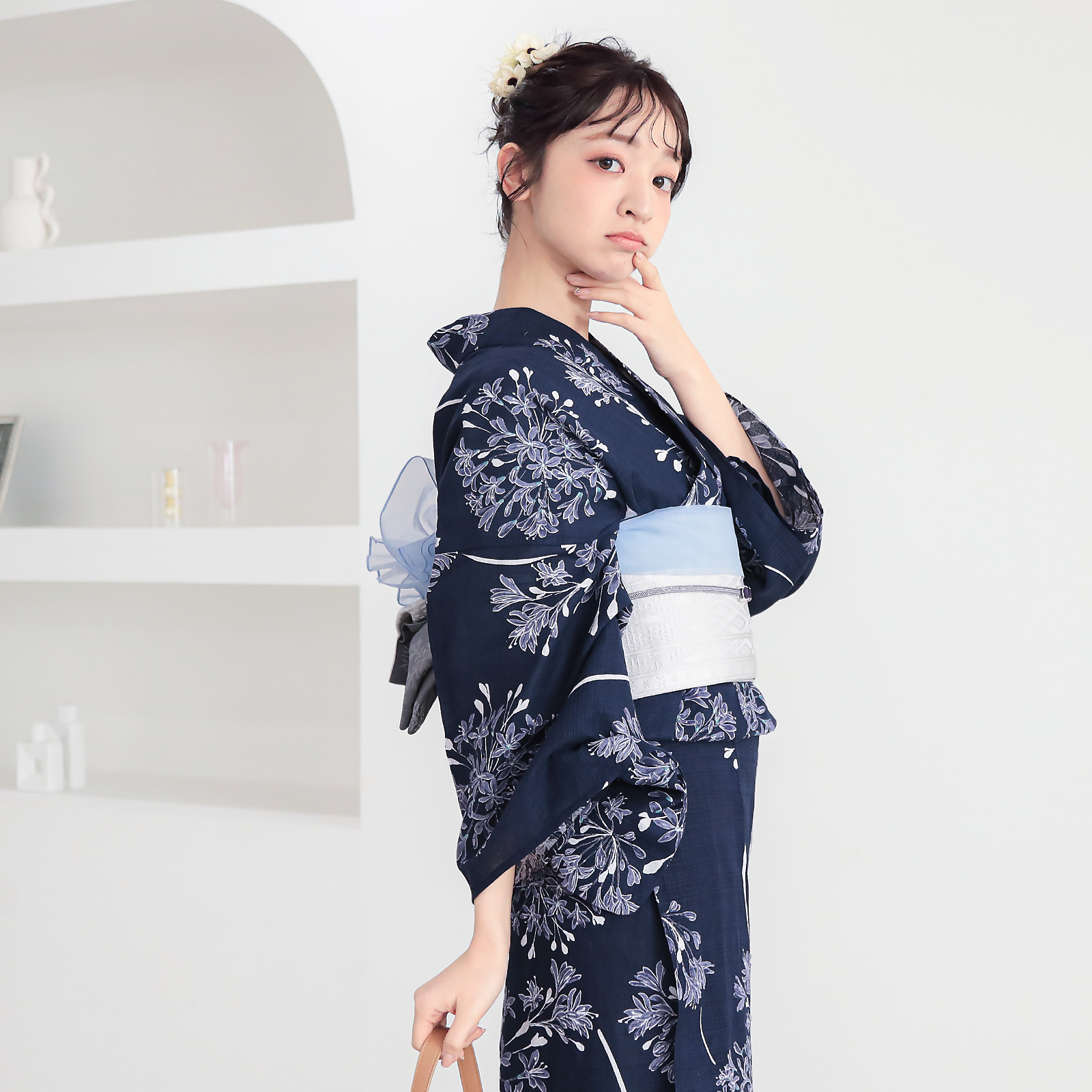 綿レディース浴衣：02アガパンサス　ディープネイビー
